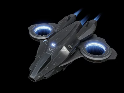Futuristic Cosmic Spaceship With Blue Glowing Thruster Rings And Streamlined Design 3d model