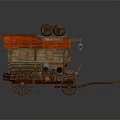 Vintage Mobile Cart With Red Roof Wooden Barrels Wheels And Decorative Details