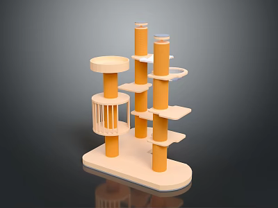 Modern Display Shelf With Multiple Layers And Varying Height Orange Beige Pillars 3d model