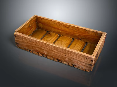 Natural Wooden Decorative Box With Rustic Carved Edges And Wood Grain For Home Decor 3d model