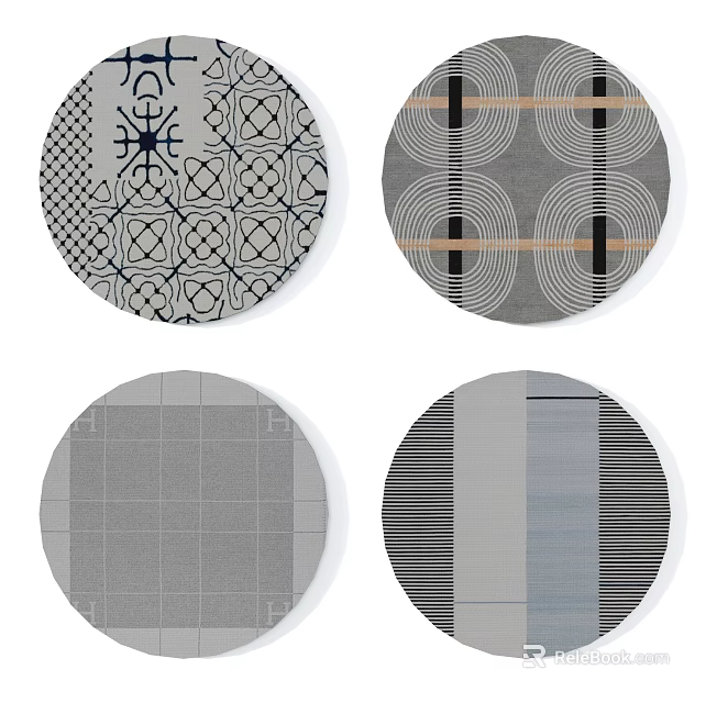 Modern Round Rugs With Various Geometric Patterns And Gray Tones Designs 3d model