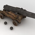 Antique Military Cannon as Vintage Weapon with Wooden Carriage Metal Barrel and Wheels