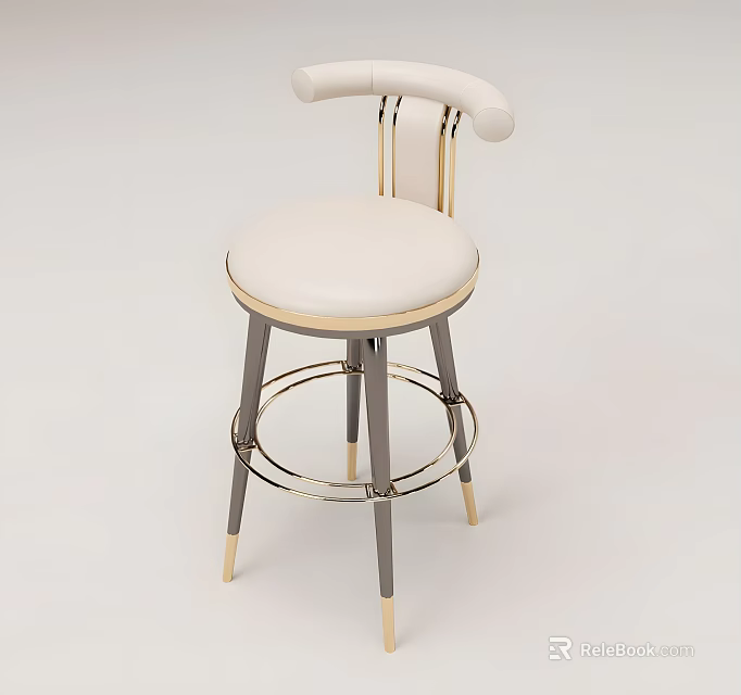 Elegant Modern Bar Stool With White Leather Seat Metal Frame Backrest And Footrest Ring Design 3d model 