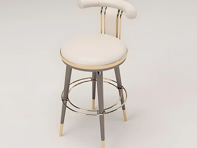 Elegant Modern Bar Stool With White Leather Seat Metal Frame Backrest And Footrest Ring Design 3d model