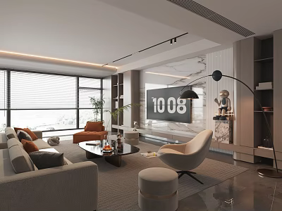 Modern Stylish Luxury Living Room With Comfortable Furniture And Bright Panoramic Window Interior Design 3d model
