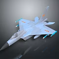 Gray Fighter Jet Model with Blue Missiles Under Wings and Yellow Tail Emblem