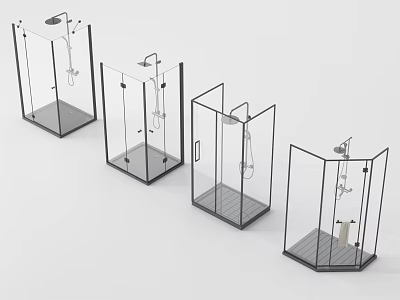 Modern Glass Shower Enclosures With Different Styles And Shower Heads 3d model