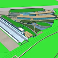 Modern Public Building With Long Span Sloped Roof And Glass Facade