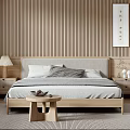 Modern Minimalist Bedroom Interior Design With Wooden Slat Wall Bedside Tables Lamp Rug And Wardrobe