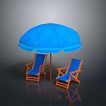Blue Patio Umbrella And Orange Frame Folding Chairs For Outdoor Use