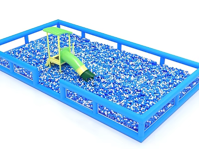 Colorful Kids Ball Pit Enclosure With Green Slide And Blue White Balls 3d model