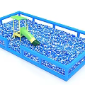 Colorful Kids Ball Pit Enclosure With Green Slide And Blue White Balls