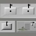 White Washbasins With Double Single Basins Faucets Drainage Rack And Plant Pattern 3d model
