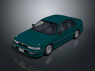 Classic Green Sedan With Sleek Body Design And Silver Wheels On Reflective Surface 3d model