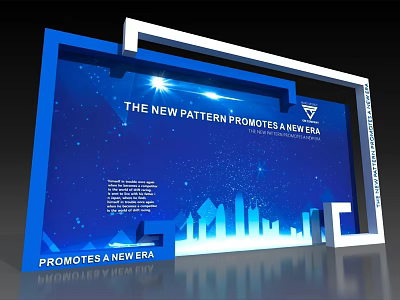 Blue Background Wall With Starry Sky Pattern City Skyline Silhouette And Diamond Logo 3d model