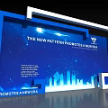 Blue Background Wall With Starry Sky Pattern City Skyline Silhouette And Diamond Logo 3d model