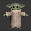 Green Alien Character With Big Eyes Large Ears Robed Outfit And Clawed Feet 3d model