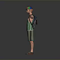 Man Wearing Red And Green Hat Green Striped Vest Green Shorts Backpack Arms Outstretched