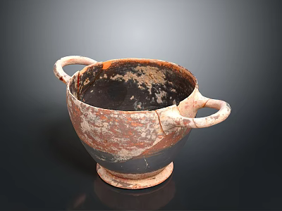 Sculptural Carving Of Ancient Ceramic Vessel With Double Handles And Patina Texture 3d model