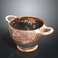 Sculptural Carving Of Ancient Ceramic Vessel With Double Handles And Patina Texture