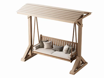 Wooden Outdoor Swing Chair with Canopy and Soft Pillows for Garden Relaxation 3d model