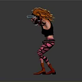 Stylish Female Character With Blonde Hair Sunglasses Pink Striped Pants Red Shoes And Dual Guns