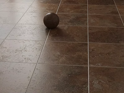 Square Brown Textured Floor Tiles With White Grout And Decorative Ball 3d model