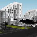 Modern Commercial Complex Architecture With Glass Facades And Urban Green Spaces