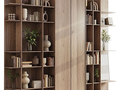 wooden shelf wooden shelf decorated with plants and books model