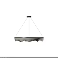 Modern Contemporary Circular Chandelier Featuring Wavy White Shade And Black Metal Frame