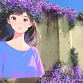Scenic Photo Check-in Spot With Purple Floral Wall Green Grass and Blue Sky