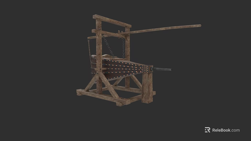Wooden Fireplace Tools Structure With Chains And Metal Spiked Components 3d model