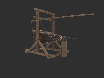 Wooden Fireplace Tools Structure With Chains And Metal Spiked Components 3d model