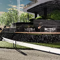 Modern Interior With Circular Ceiling Recessed Lighting Waterfall Feature And Sunset Backdrop