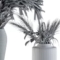 Natural Dried Plant Decorative Arrangement with Pampas Grass and Wheat in Gray Vases
