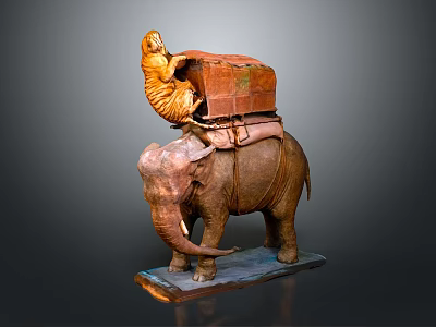 Decorative Elephant Sculpture With Cargo Box And Animal Figure On Base 3d model