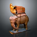 Decorative Elephant Sculpture With Cargo Box And Animal Figure On Base