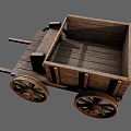 Vintage Wooden Cart With Open Box Structure And Large Wooden Wheels