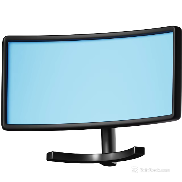 Sleek Curved Computer Monitor With Black Frame Blue Screen And Stable Base 3d model 