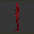 Red Superhero Figure In Full Body Suit With Chest Emblem And Utility Belt Standing Pose