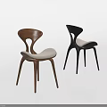 Modern Minimalist Brown And Black Dining Chairs With Curved Back And Light Upholstered Seats