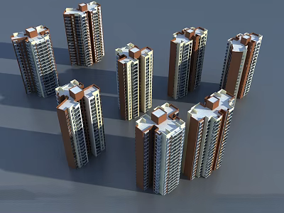 Modern High Rise Residential Buildings With Brown And White Exterior Design 3d model