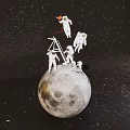 Multiple Astronauts on Detailed Moon Model with Starry Space Background
