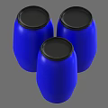 Three Blue Plastic Barrels with Black Lids and Glossy Surface 3d model