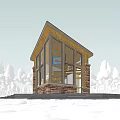 Modern Single Family House With Wooden Exterior Large Glass Windows Stone Base Surrounded By Trees