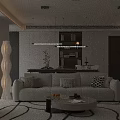 Modern Beige Leisure Chair In Living Room With Sofa And Floor Lamp