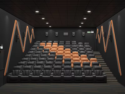 Modern Cinema Interior With Black And Orange Seats 3d model