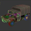 Camouflage Military Truck 3D Rendering With Green Cargo Bed And Front Headlights