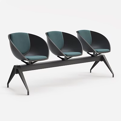 Modern Public Three Seat Chair With Black Frame And Blue Cushion Design 3d model