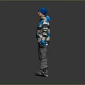 Man Wearing Blue And Gray Jacket With Blue Beanie And Gloves Standing On Snowboard